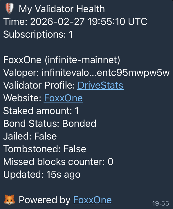 Subscribed validator health snapshot in Telegram